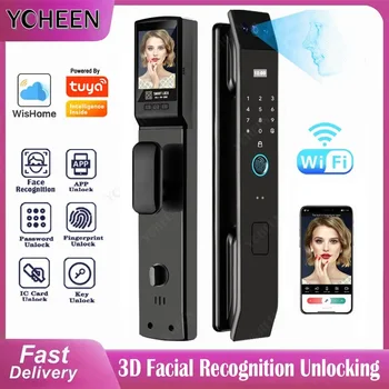 3D 얼굴 인식 문짝 잠금 Tuya 앱, 비디오 인터콤, 디지털 스마트 잠금, 지문 키 카드, NFC 전화 잠금 해제 가능 