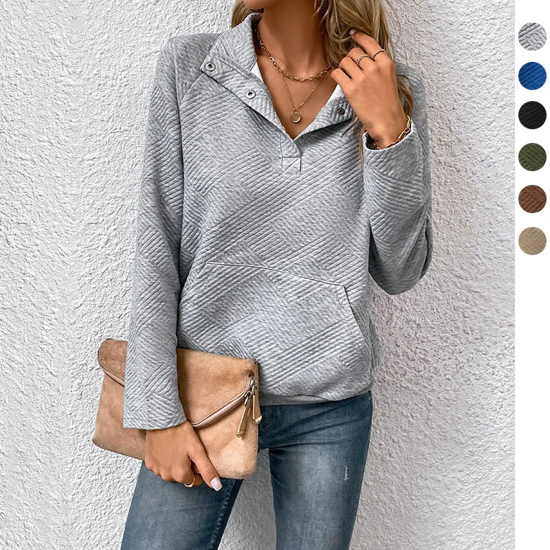 Women Long Sleeved Solid Color Casual and Comfortable V-Neck Standing Collar Autumn Hoodie Women'S Clothing Sales