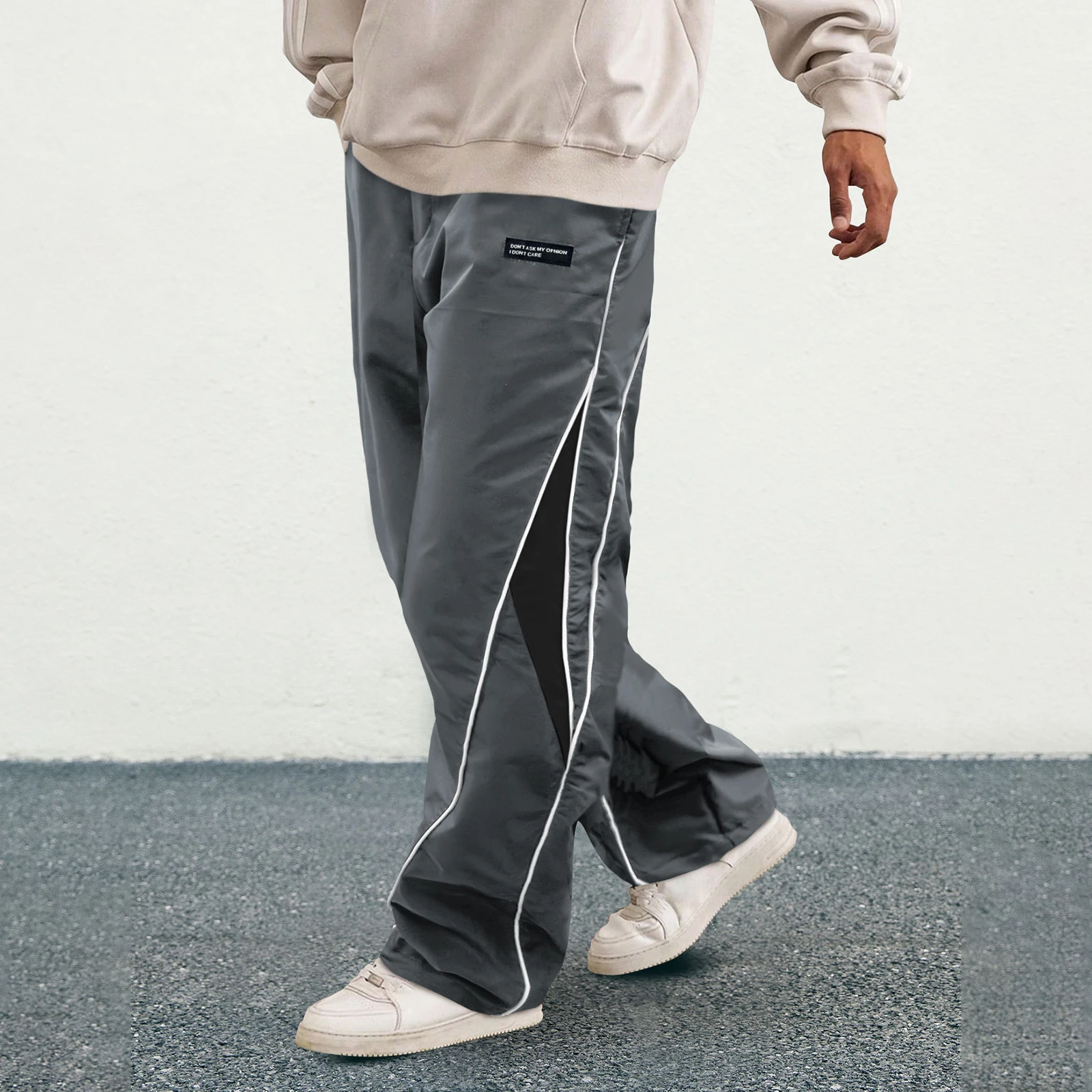 Pantaloni a gamba larga patchwork da uomo Pantaloni a vita elastica con cuciture larghe a contrasto casual alla moda