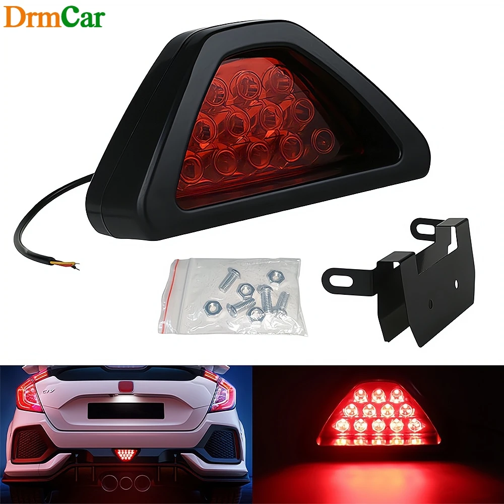 

1X Universal Car Motorcycle 12V Warning Light Triangle Strobe Red LED Rear Fog Brake Signal Tail Reverse Safety Decoration Lamp