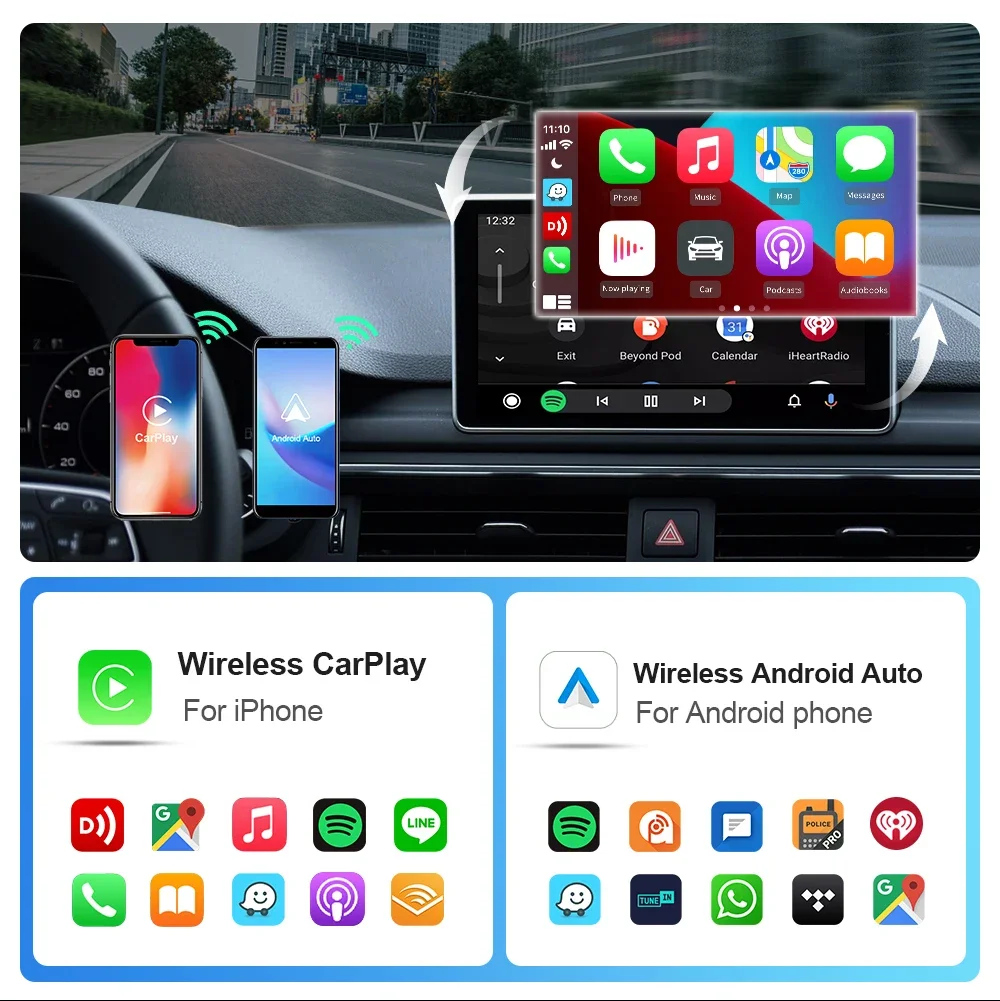 Wireless CarPlay Android Auto Adapter Wireless Carplay Ai Box USB Dongle For Apple Iphone Android Phone Auto Connect For 98% Car