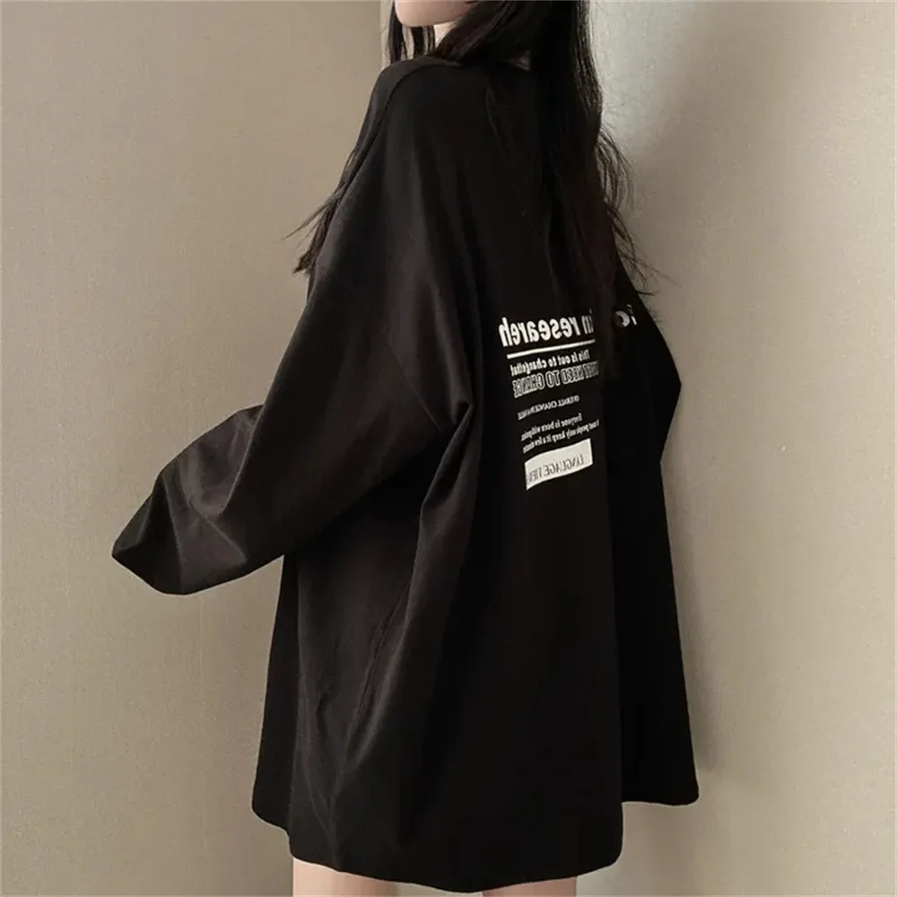 Women Sweatshirts Letter ptinted T-shirt Summer Korean Fashion Thin Chic Shirt Long Sleeve Top Women Loose Pullover Y2k Clothes