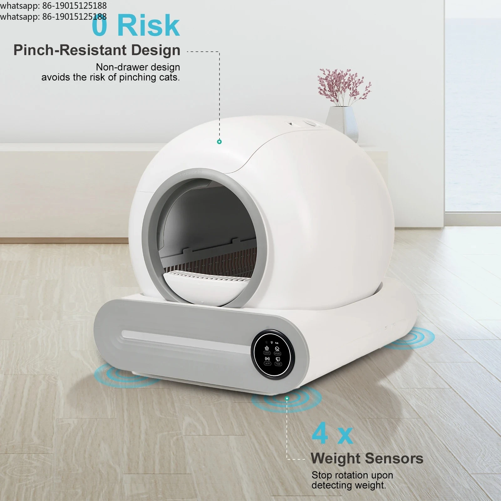 Self Cleaning Cat Litter Box 65L Automatic Cat Litter Box w/ Trash Bag & Litter Mat Smart Cat Toilet App Control 2.4G WiFi