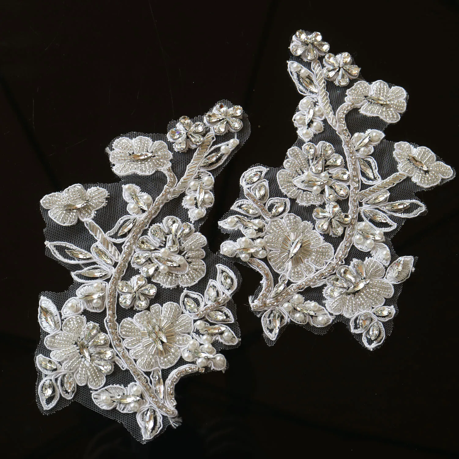 2 Stück/Paar Luxuriöse Glas-Strass-Perlen-Applikationen für Kleidung, DIY-Applikationen zum Aufnähen, Blumenapplikationen für Hochzeitskleider, Stickerei – Detail 25