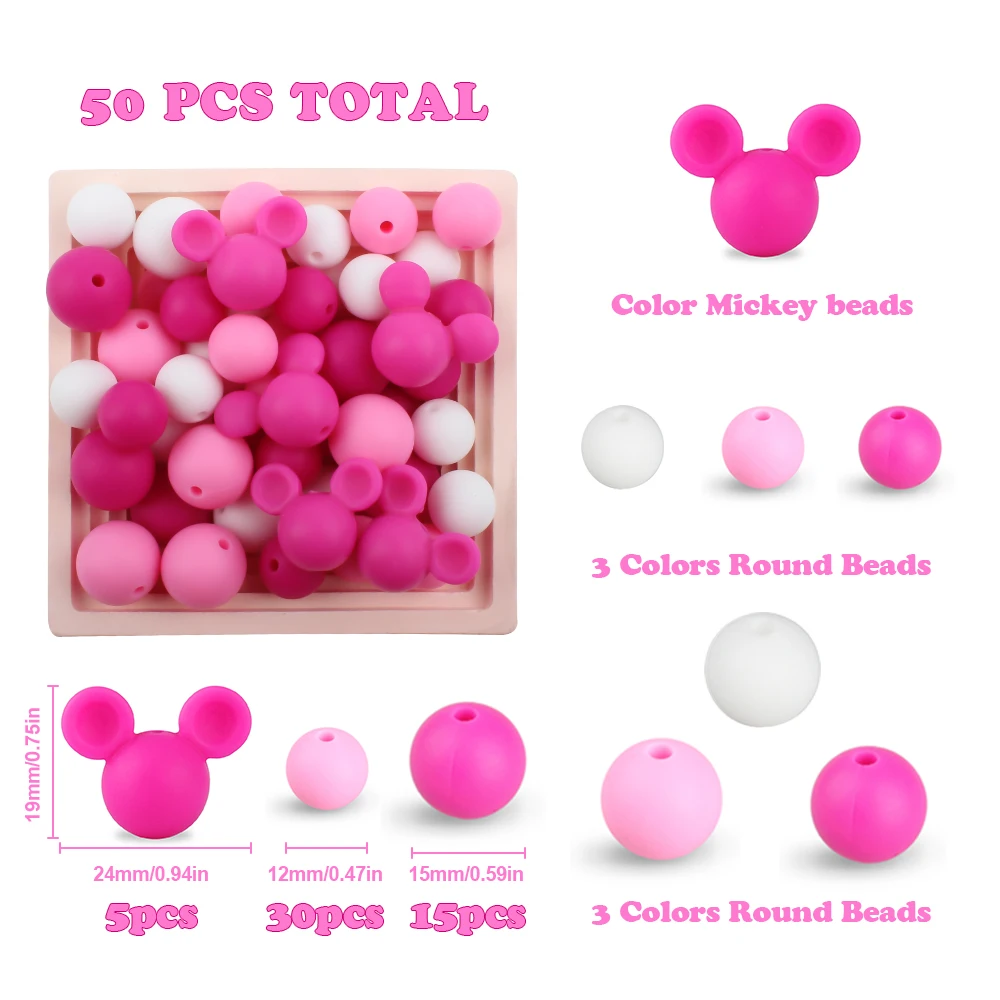 

50Pcs Silicone Beads Cute Baby Teether Beads Food Grade For Jewelry Making DIY Pacifier Chain Pendants Jewellery Accessorie