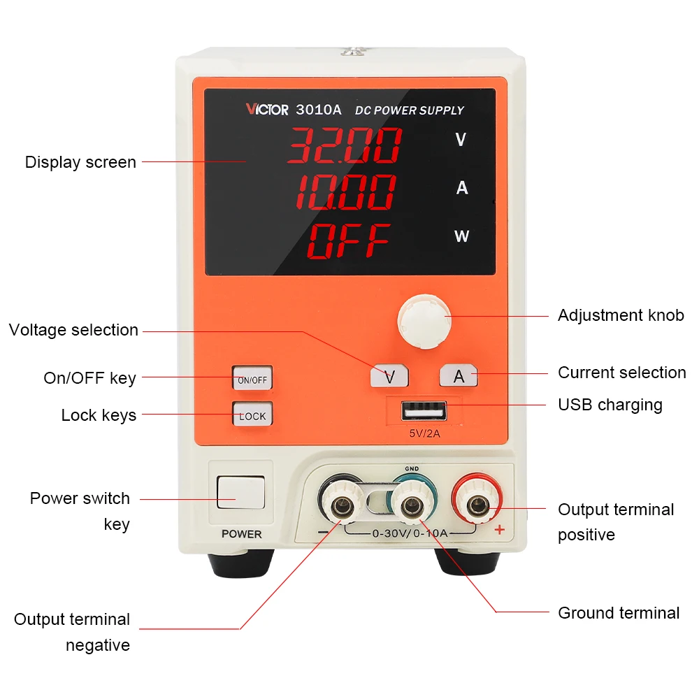 VICTOR 3010A 32V 10A Adjustable Bench Switching code Type DC Power Supply Stabilization USB charging