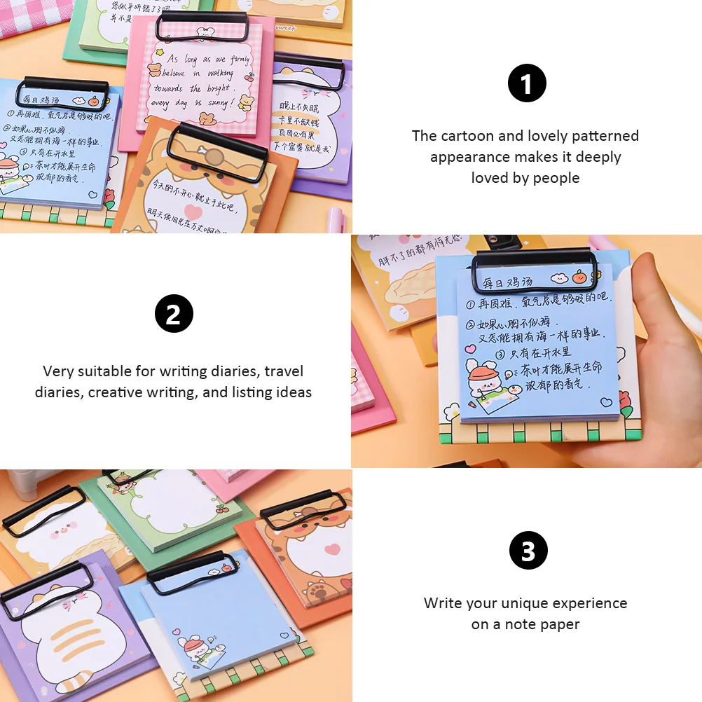 3 Pcs Time Management Notepad Clipboard Memo Pads Cartoon Cute Binder Labeling Stickers