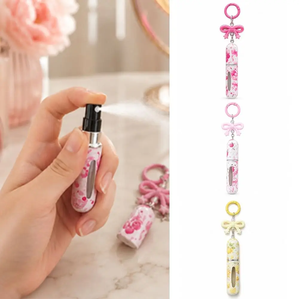 Portable 5ml Mini Perfume Bottle Leak-proof Bowknot Spray Bottle Refillable with Key Ring Liquid Cosmetic Container Travel