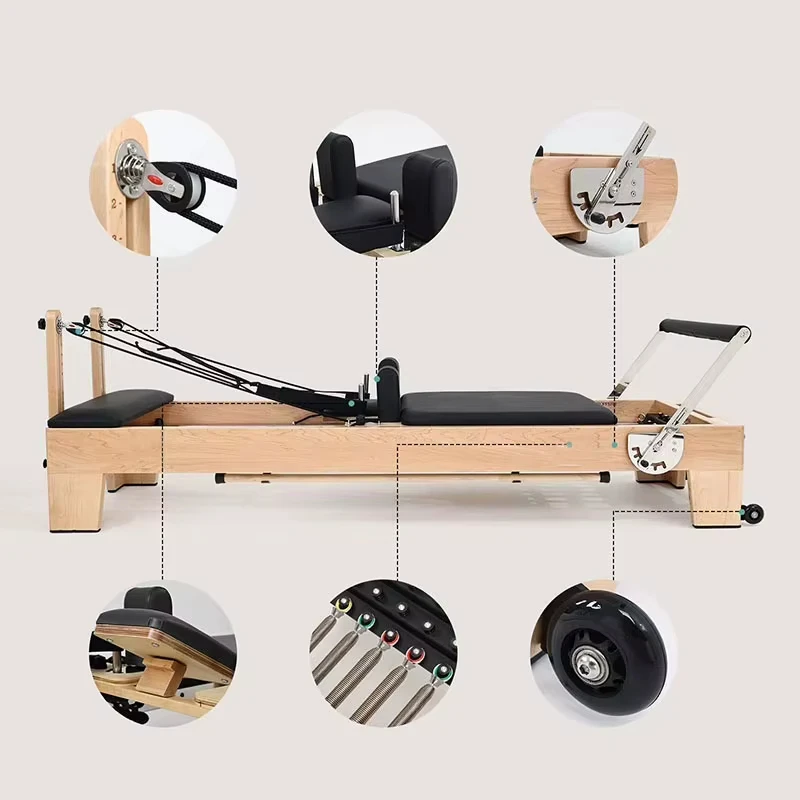 Premium Wooden Pilates Reformer Machine for Home Gym, Adjustable Resistance & Smooth Sliding Design for Full Body Training