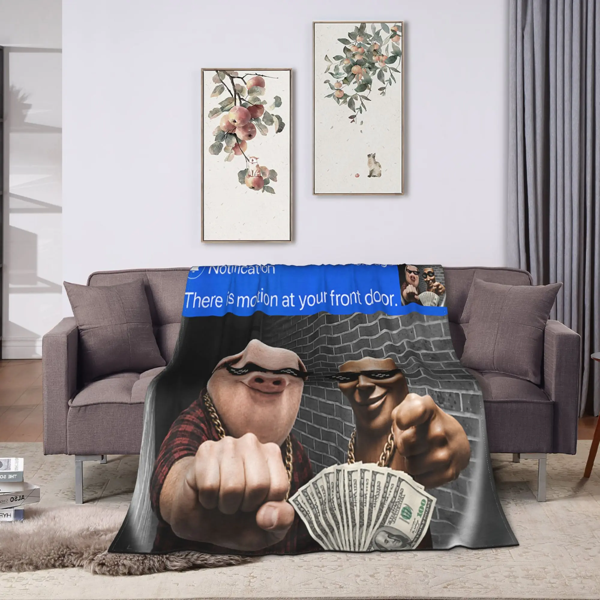 There is Motion at Your Front Door Tung Sahur John Pork Meme Flannel Blanket Boy Warm Throw Blanket Winter Living Room Bedspread