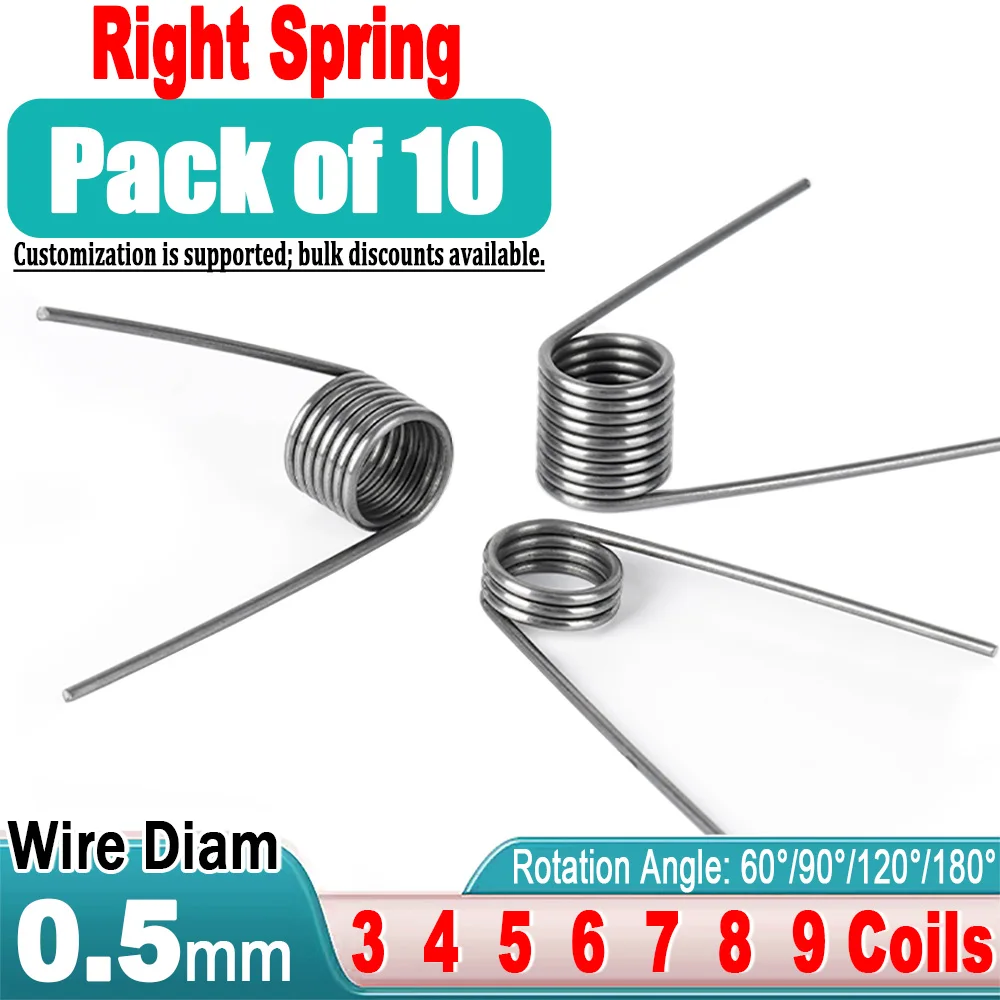 Wire Diameter 0.5mm Rotate Right Precision Torsion Spring High-strength V-shaped Spring Can Be Customized 60°/90°/120°/180°
