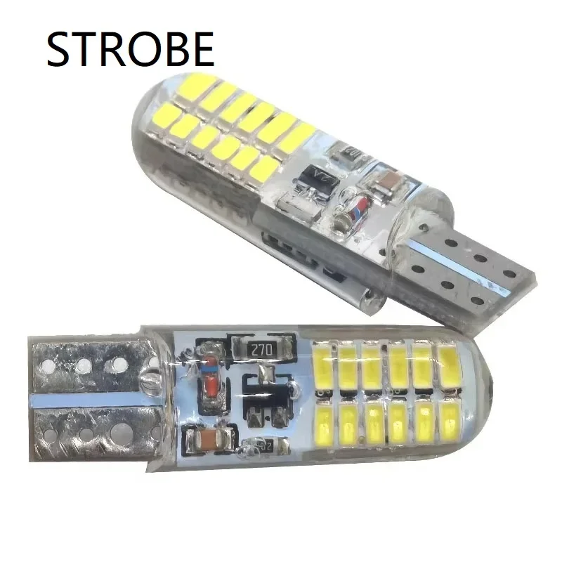 10pcs T10 W5W LED Strobe Flash Silicone Gel Light 194 168 3014 24LED LED Blink Light Bulb Clearance Lights 12V 2 Model Lights