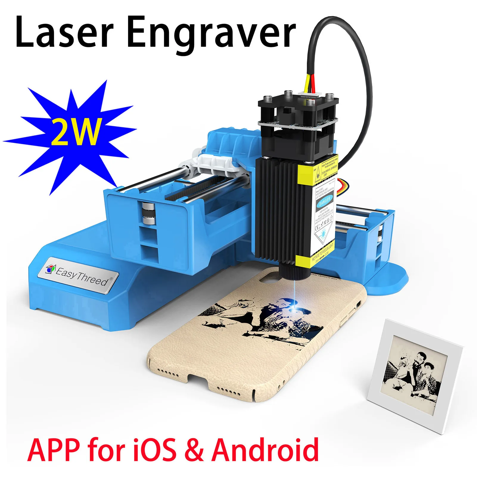 Easythreed ETLR002 Mini Laser Engraver 2W Blue Laser Power APP Wireless Control BT & USB Connection Easy to Install 300mm/min