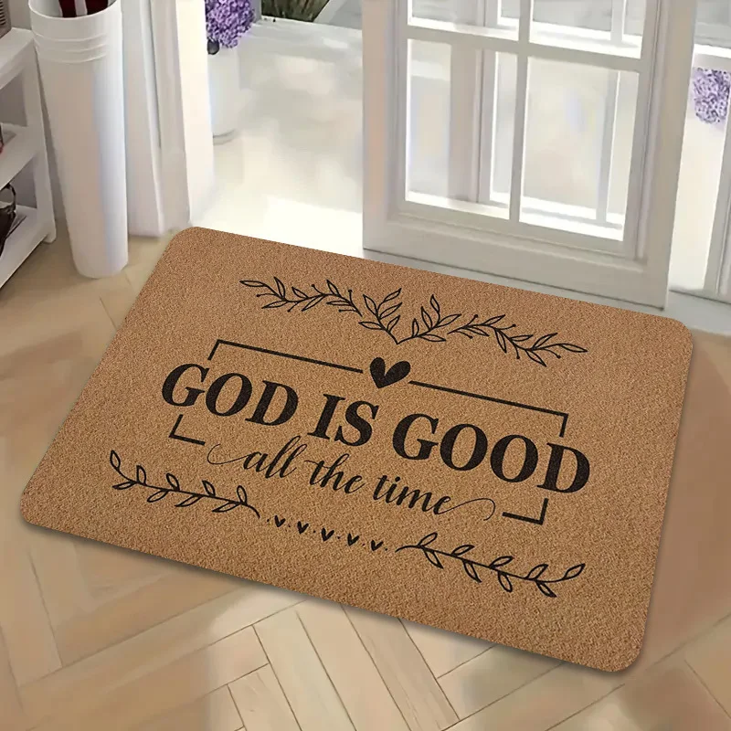 God Is Good All The Time Flannel Doormat Religious Text Floor Mat Non-slip Carpet for Entryway Front Door Home Decor