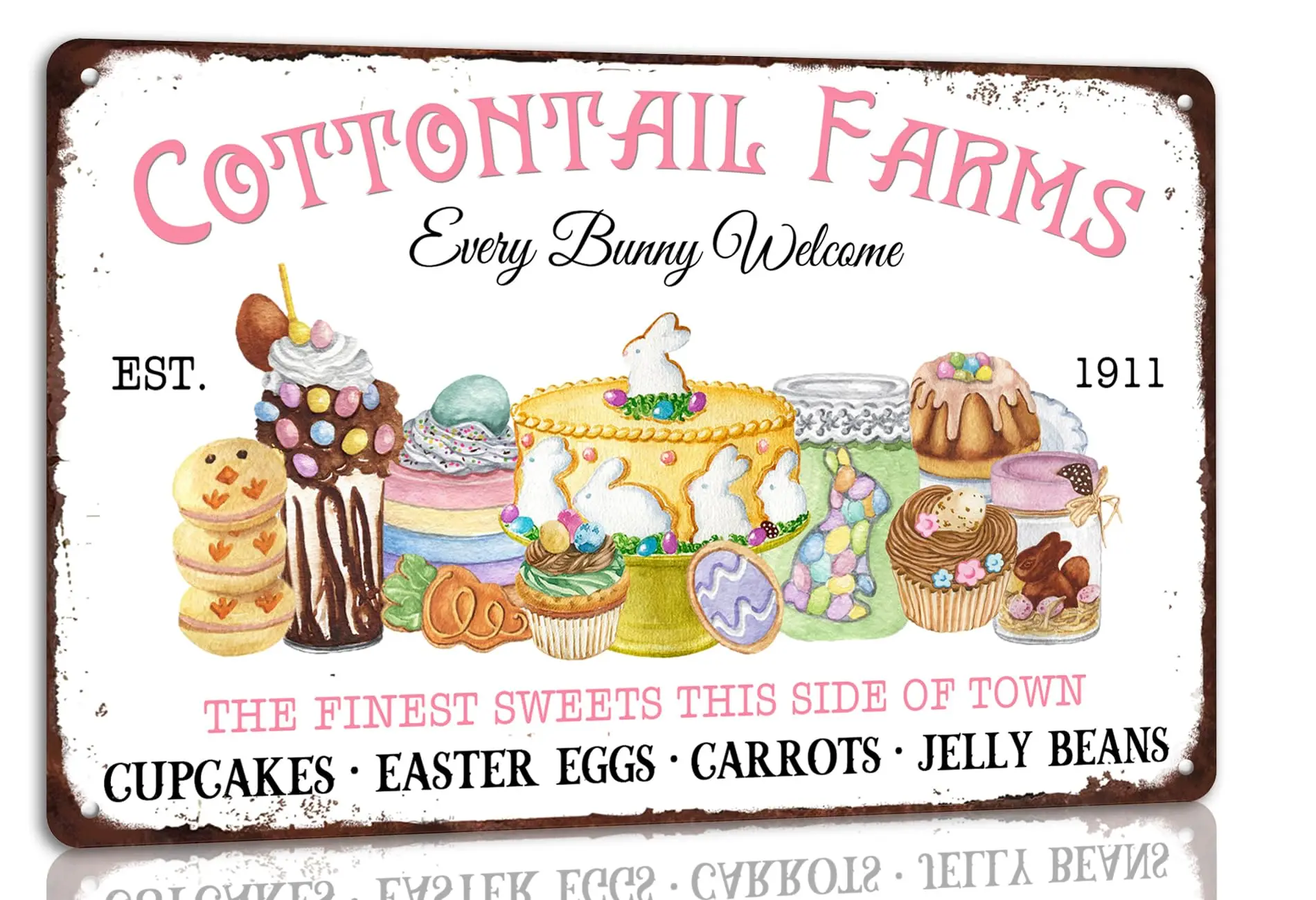Cottontail Farms Every Bunny Welcome Metal Tin Sign Retro Vintage Easter Sign for Home Cafes Easter Farmhouse Wall Decor Bunny R