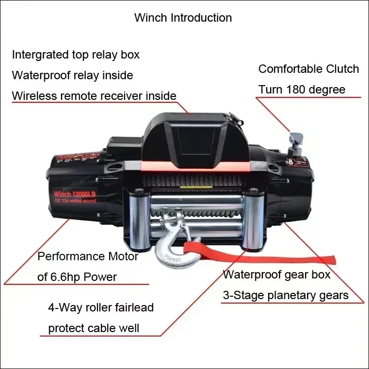 

4X4 Wholesale ATV Winch 12000lbs 12V Electric Winch 4X4 off Road Car Winch with Steel Rope Auto Accessories