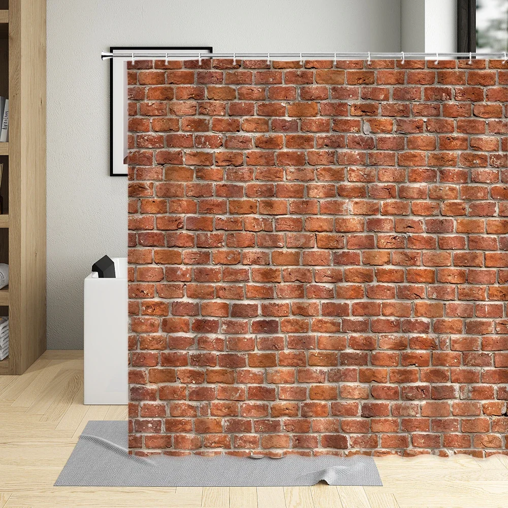 Seamless Brick Wall Building Shower Curtain Waterproof Bathtub Polyester Fabric Bathroom Curtains With Hooks Home Decor Screen
