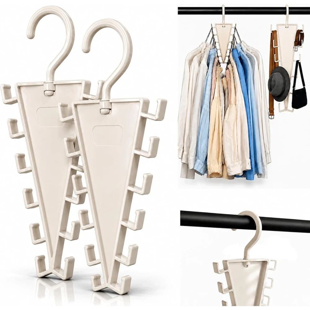 2/4PCS V Shaped Double Sided Hanger, V Shaped Hanger, 12-Hook 360° Rotating Space Saving Vertical Storage Hanger