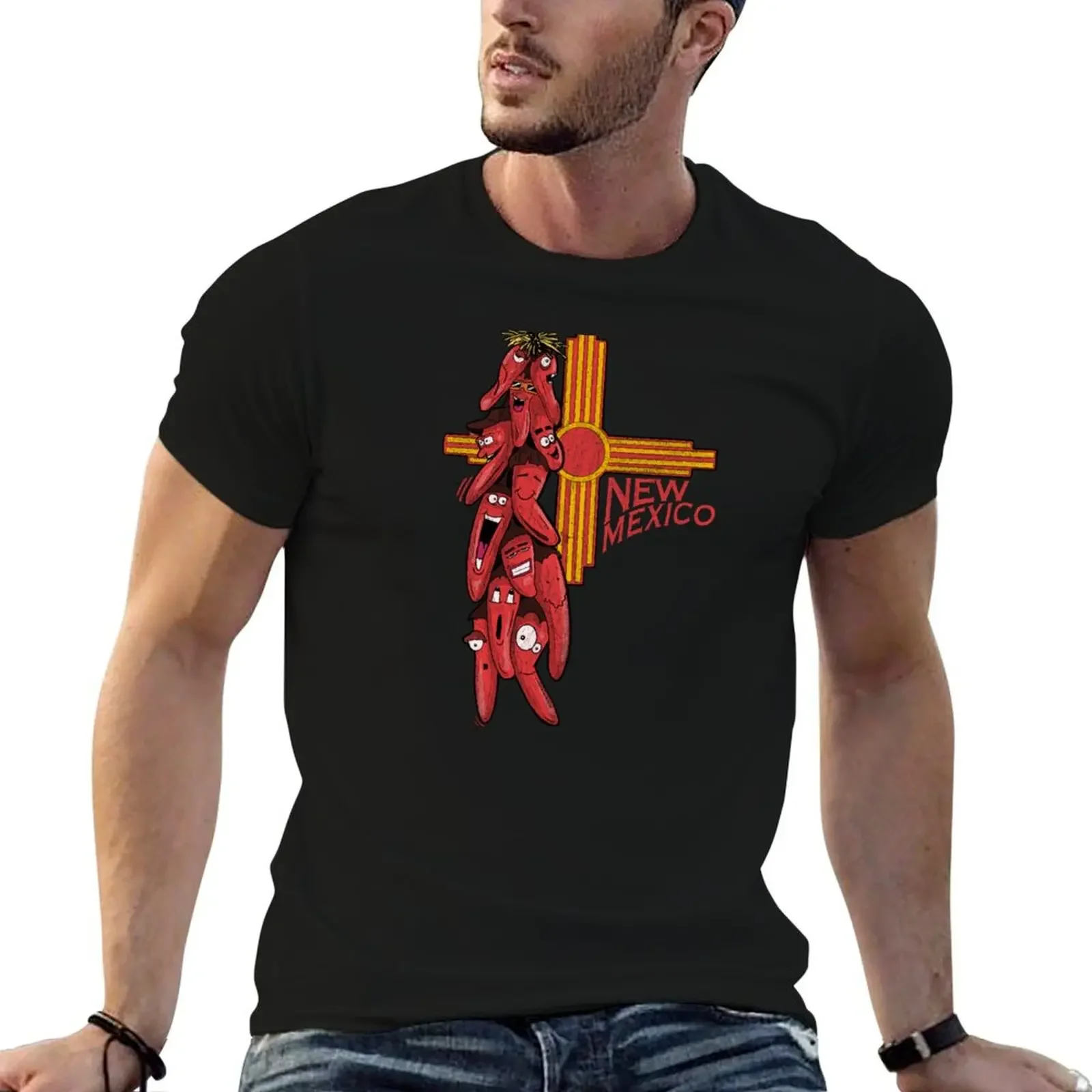 

Chile Ristra Characters With Zia Symbol New Mexico T-Shirt anime cute tops plus sizes graphics Men's t shirts