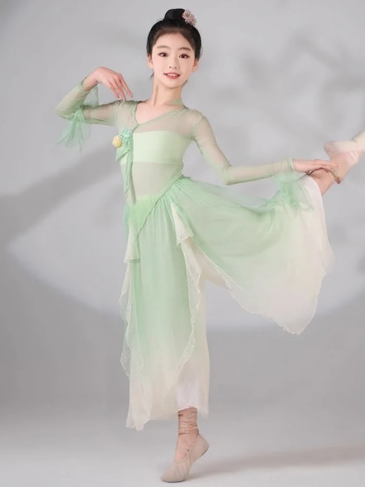 

Ele Children's Classical Dance Performance Outfit Girls' Flowing Silk Clothes Practice orms Traditional Chinese Sle