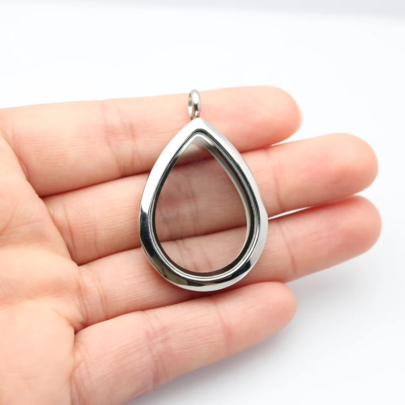 1PC Water Drop Floating Locket medallion stainless steel Memory Glass magnetic locket pendant fit for necklace bracelet chains