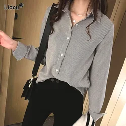 Office Lady Turn-down Collar Button Straight Loose Long Sleeved Fashion Shirts Spring Autumn Blouses Wild Women's Clothing 2022