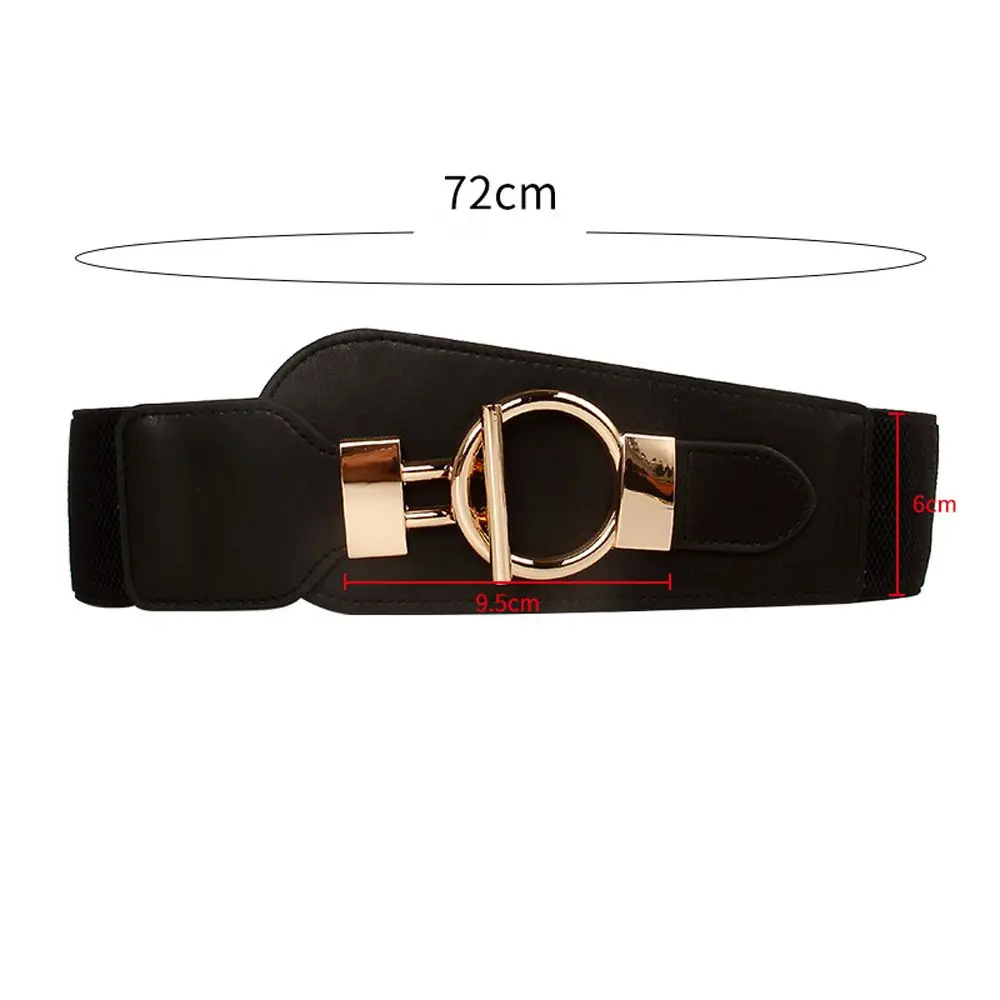 Adjustable Wide Side PU Leather OT Buckle Elastic Corset Women Waistband Waist Belt Korean Waist Strap Coat Dress Decorative