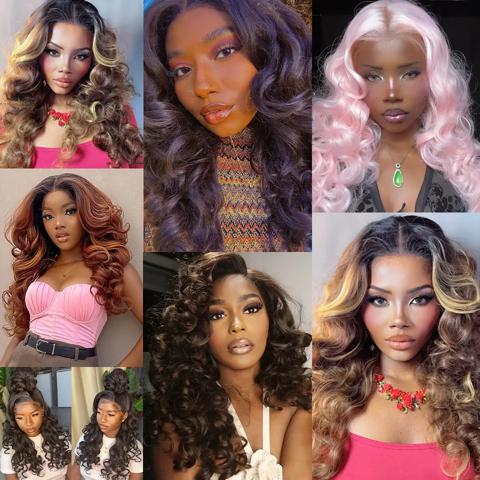 라티샤 핑크 HD 레이스 프론탈 가발 24인치 합성 루즈 웨이브 레이스 가발 (흑인 여성용) 곱슬 가발 하이라이트 베이비헤어 13x6