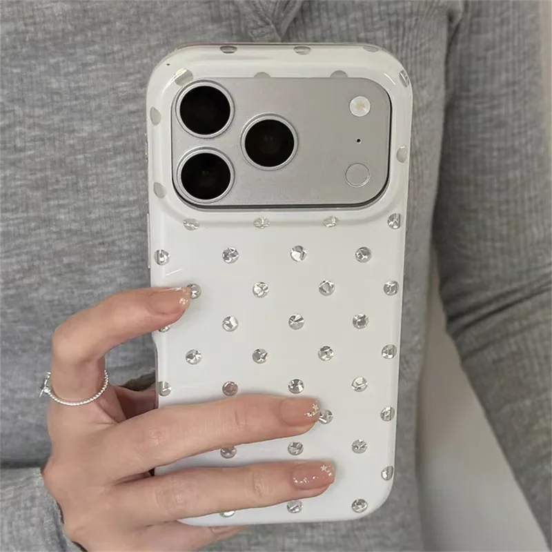 INS Korean Polka Dot White Pink Purple Phone Case For iPhone 18 17 16 15 14 13 12 11 Pro MAX MINI Plus 17air Matte Cover Fundas