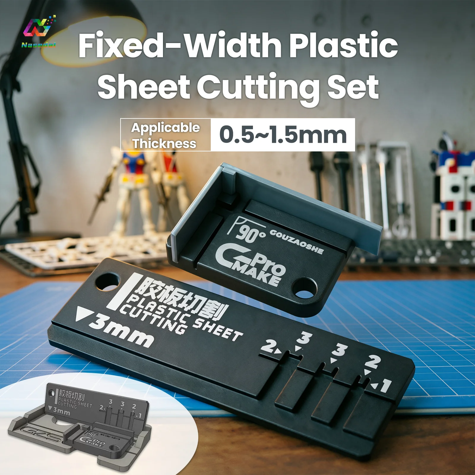 GZS Gmake Fixed-width Plastic Sheet Cutter Assembly Tool with 90 Degree Jig Base for 0.5~1.5mm ABS Uniformity Cutting 20mm Scale