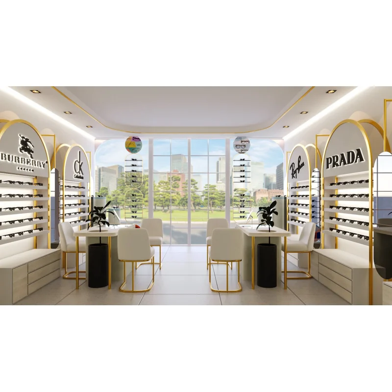 مخصص. حامل عرض النظارات الخشبية المخصصة، طاولة عرض المتجر البصري وديكور متجر العرض