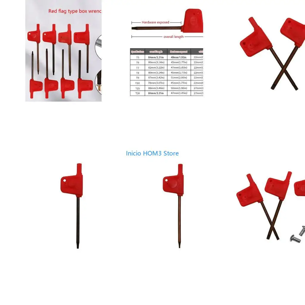 A5YD High Strength Force Red Flag Wrench Standard Torx CNC-Tool Holder Torx Screw Wrench Multifunctional Carbon Steel