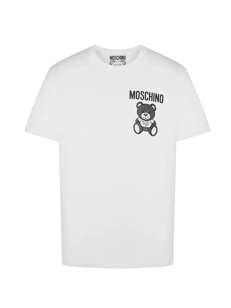 Casual Design Summer Short Sleeve T-shirt Moschino/ Moschino Early Spring Men's and Women's Teddy Bear Grid Plain Knit T-shirt