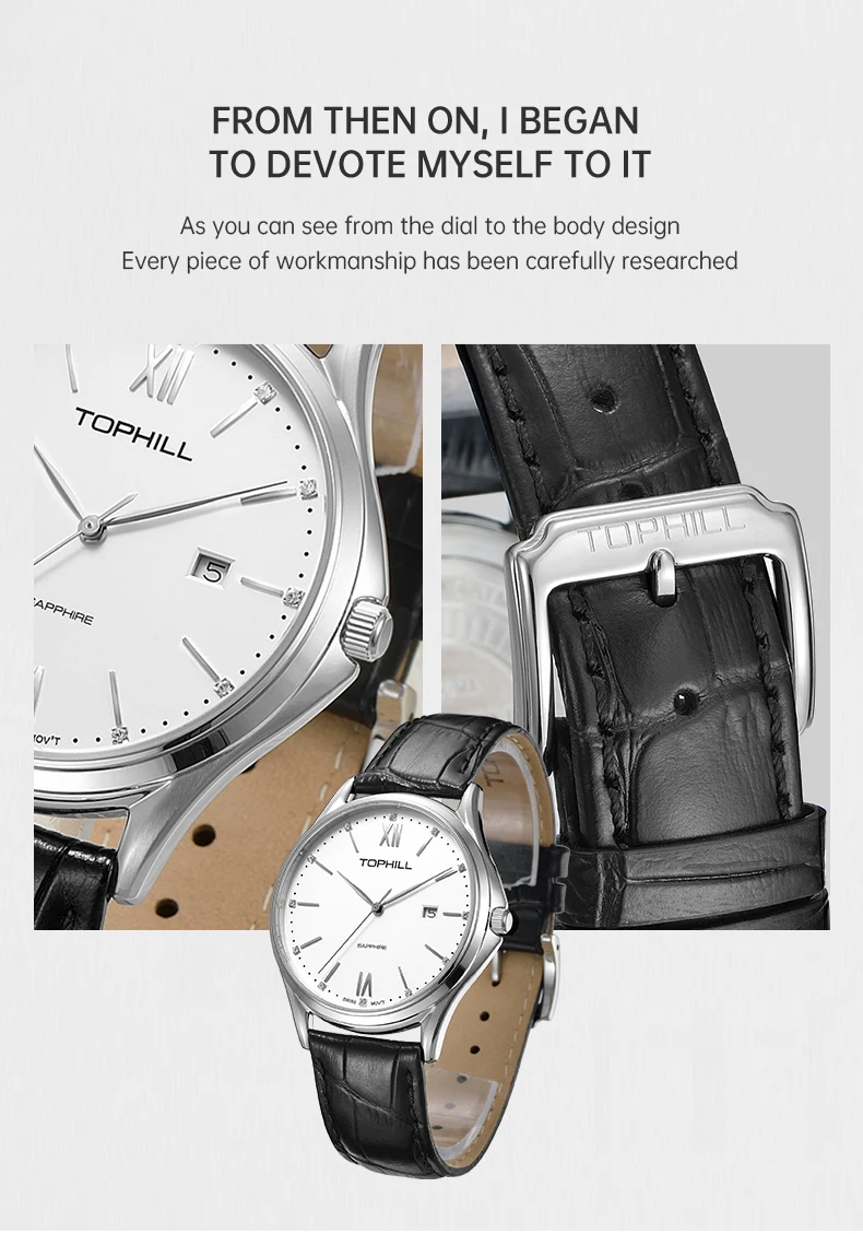 Мужские водонепроницаемые кварцевые часы с сапфировым стеклом, 39 мм