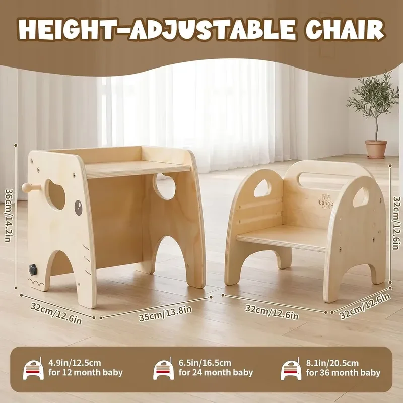 Modern Montessori Wooden Table and Chair Set Adjustable Height Baby Feeding Seat for Toddlers 1-3 Years Old Milk Stopper view 3