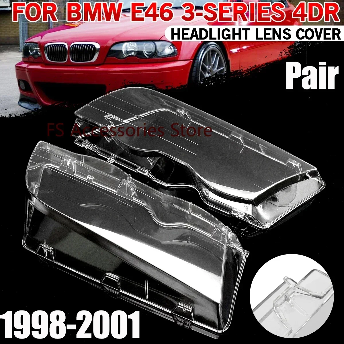 Osłona reflektora samochodowego Klosz Wodoodporna jasna osłona do BMW E46 serii 3 4-drzwiowa 1998-2001 Przezroczysta osłona reflektora