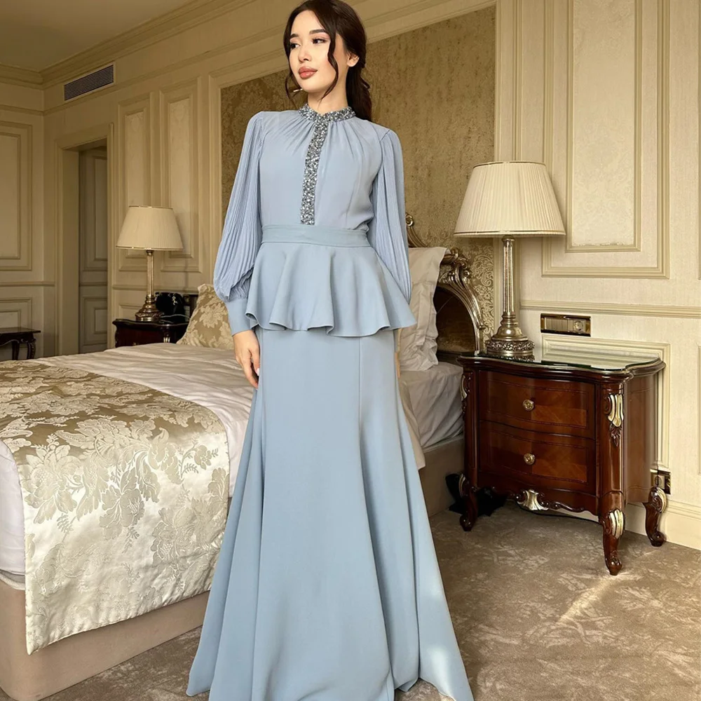 

Long Sleeve Pleat Temperament Formal Party Dress High A-line Evening Dresses Patchwork Prom Gown فساتين مناسبة رسمية