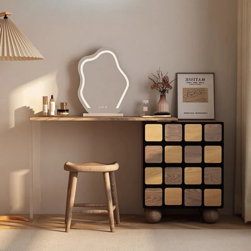 Simple Brown Woman Vanity Table Long Bedroom Adult Mirror Drawers Dressers Makeup Cabinet Chair Coiffeuse De Chambre Furniture