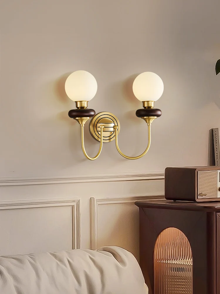 

*French wall lamp living room background wall lamp retro cream wind bedroom bedside lamp American all copper antique