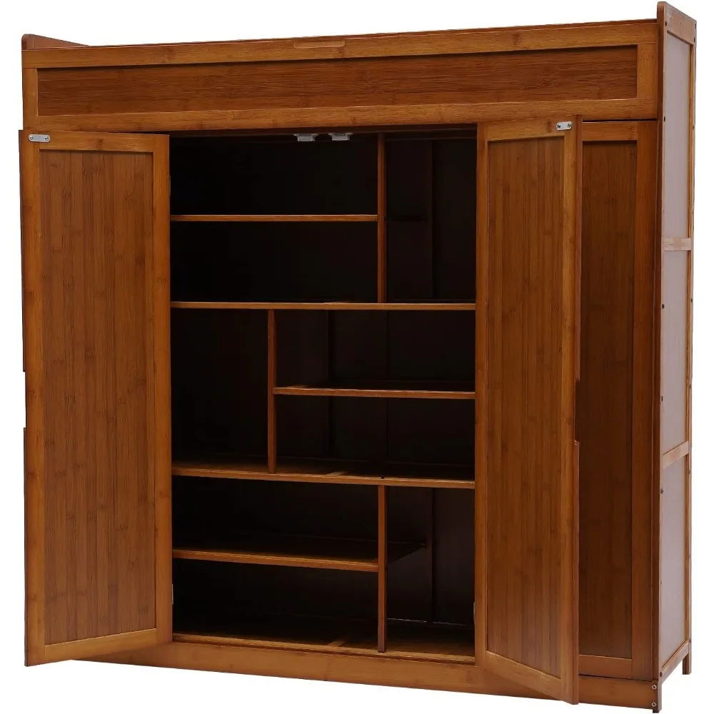 

Bamboo Entryway Shoe Storage Cabinet with 2 Folding Doors, 7 Tier Bamboo Shoe Storage Organizer with 4 Doors and Tall Compartmen