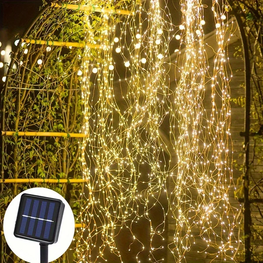 1pc Solar LED Solar Waterfall Light, Fairy Wreath Light, 8 Mode Lighting Modes, for Courtyard, Garden, Balcony, Trees, Fence, De
