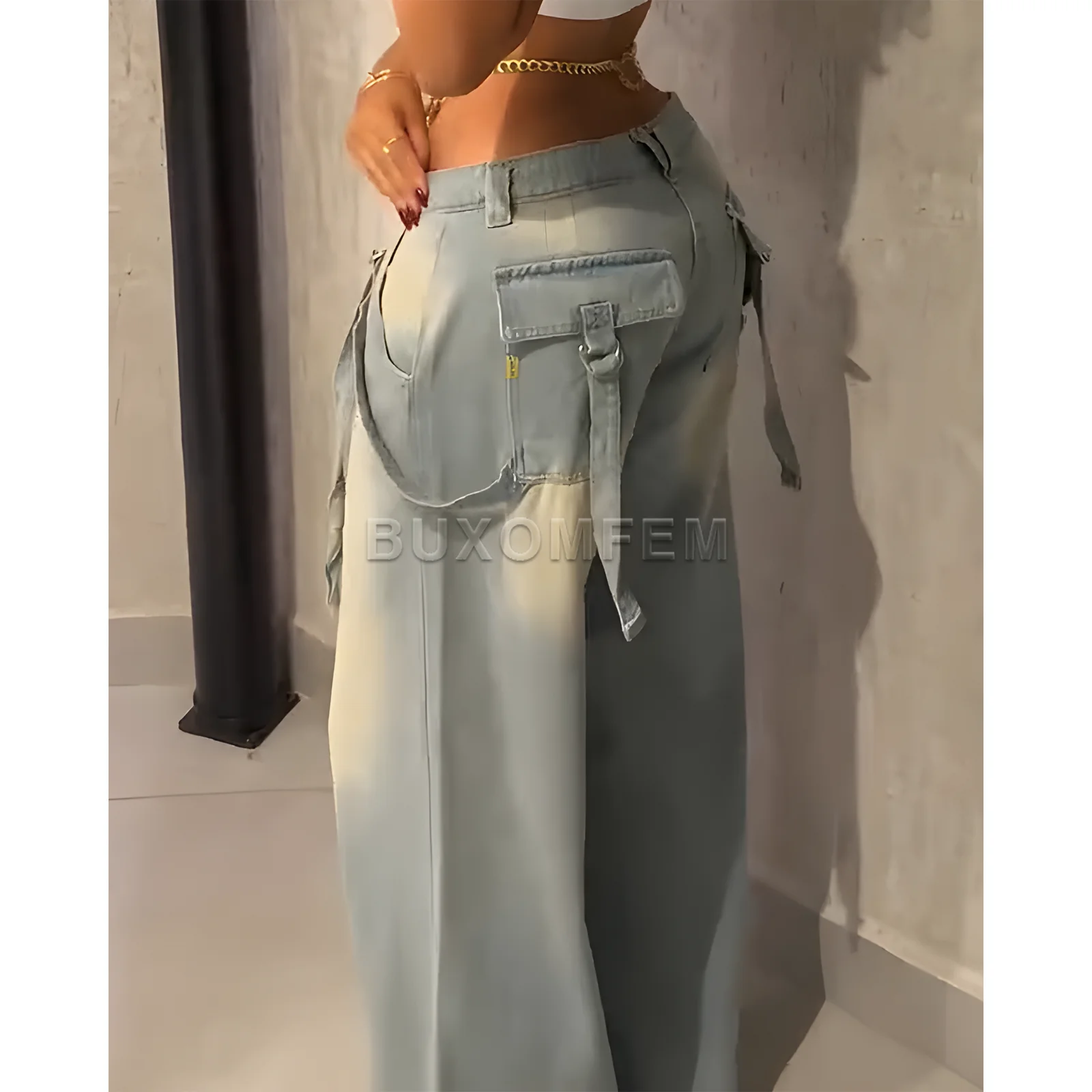 المرأة أنيق واسعة الساق السراويل السيدات الدنيم السراويل الإناث واسعة الساق فضفاض الجينز 2025 موضة السراويل الفضفاضة Y2k الشارع الشهير الزي