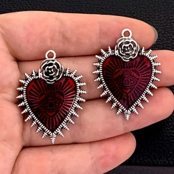 5pcs Silver Color Gothic Punk Enamel Heart Charms Flower Eye Pendant Fit Earrings Jewelry Making Handcrafted Accessories