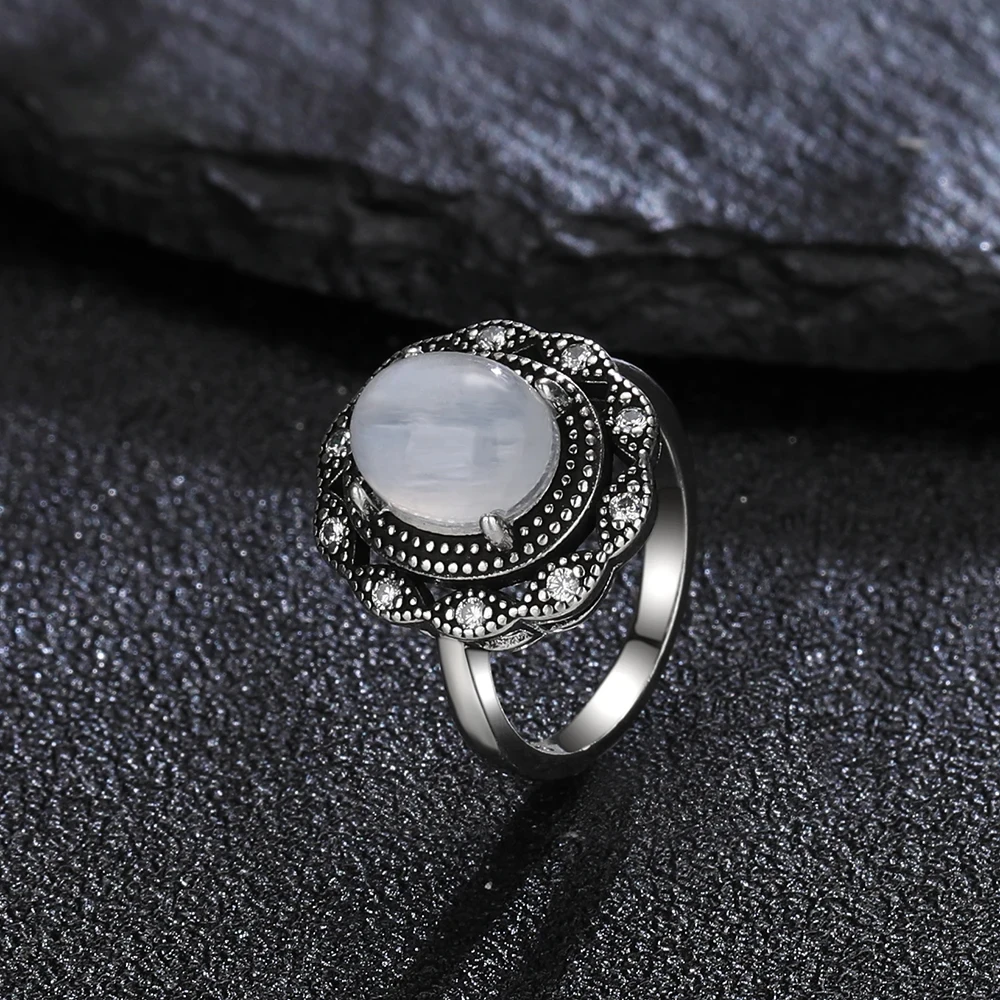 

Natural 8*10MM Moonstone Turquoise Vintage Ring Sterling Silver 925 Rings for Women Amethyst Party Fine Luxury Jewelry Gift