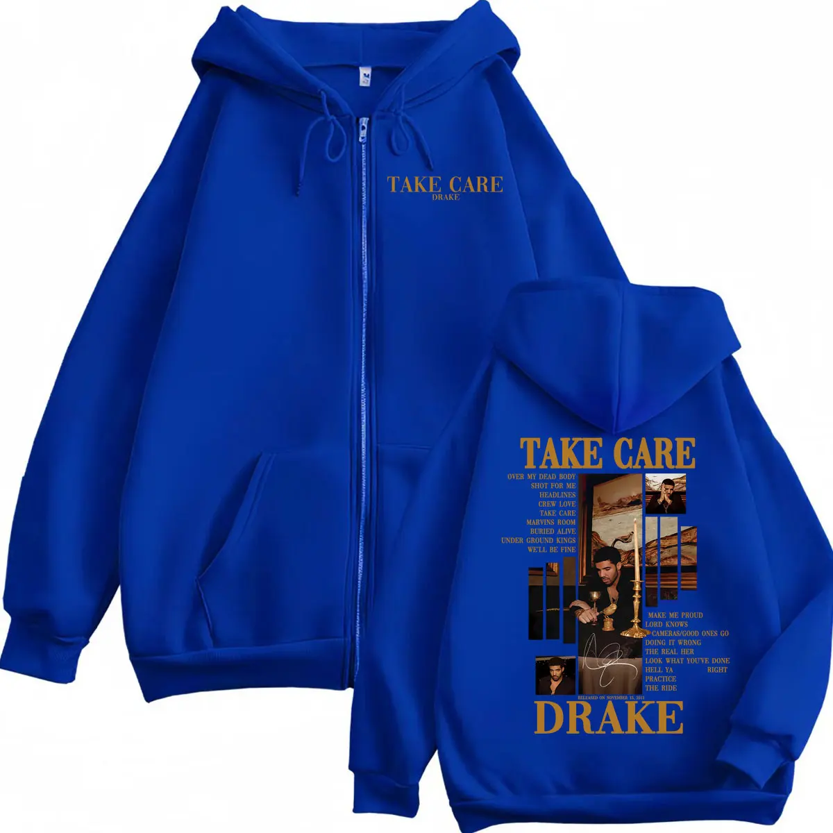 Rapper Drake Take Care Album Merch Zipper Hoodies Hip Hop Vintage Zip Up Hooded Sweatshirts Men Women Casual Fashion Pullovers