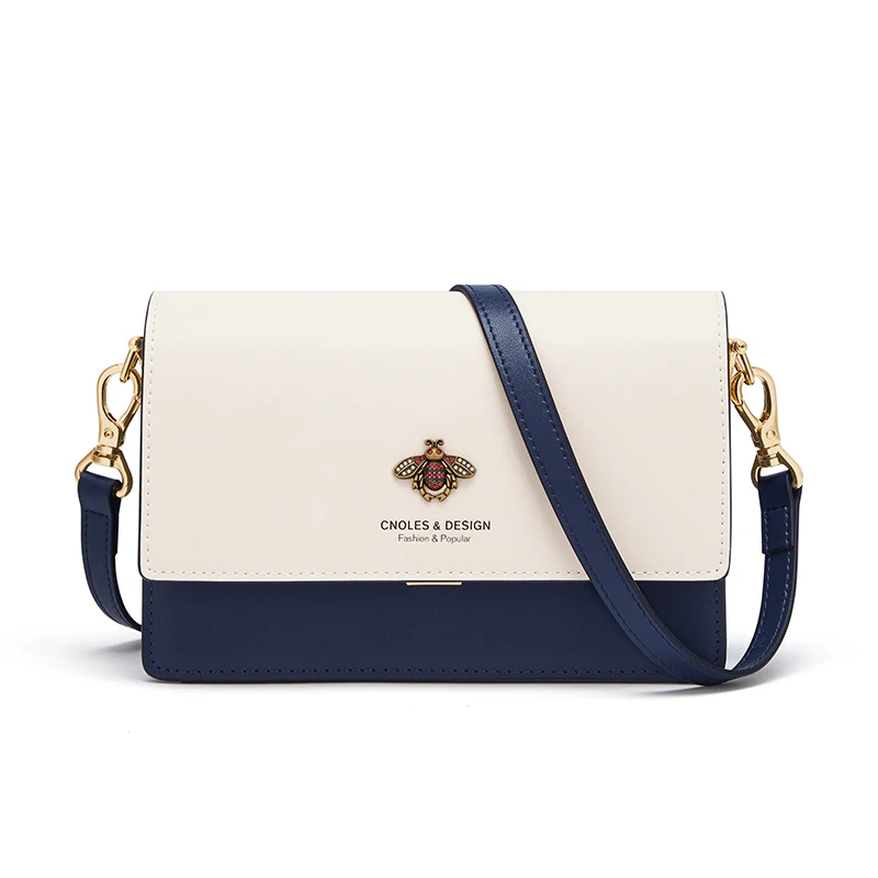 Cnoles Bee Shoulder Bags for Women Small Square Bag Classic Ladies Luxury Handbag Purse Brand Fashion Leather Crossbody Bags