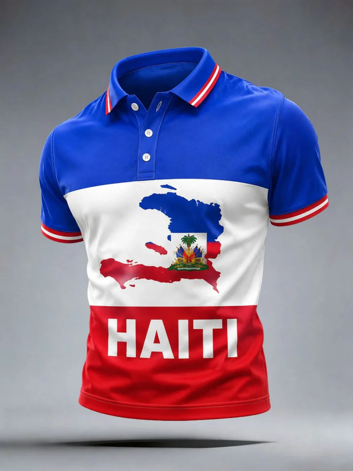 Polo shirt, Haitian women's sports short sleeved casual flag pattern, contrasting colors, edging, summer travel, daily wear