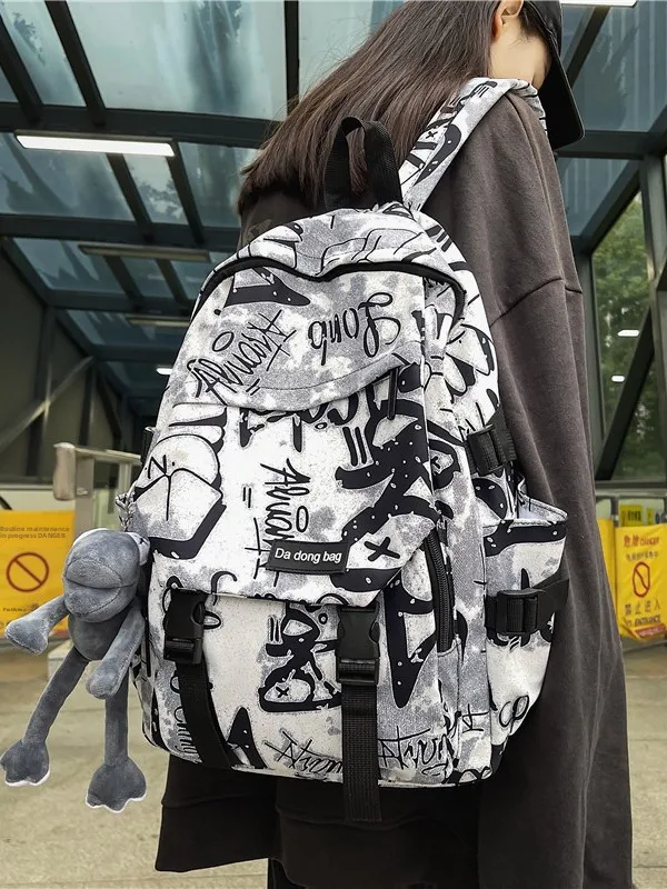 High Capacity Backpack for Boys Middle School High School Students American High Street Style Double Shoulder Bag Waterproof