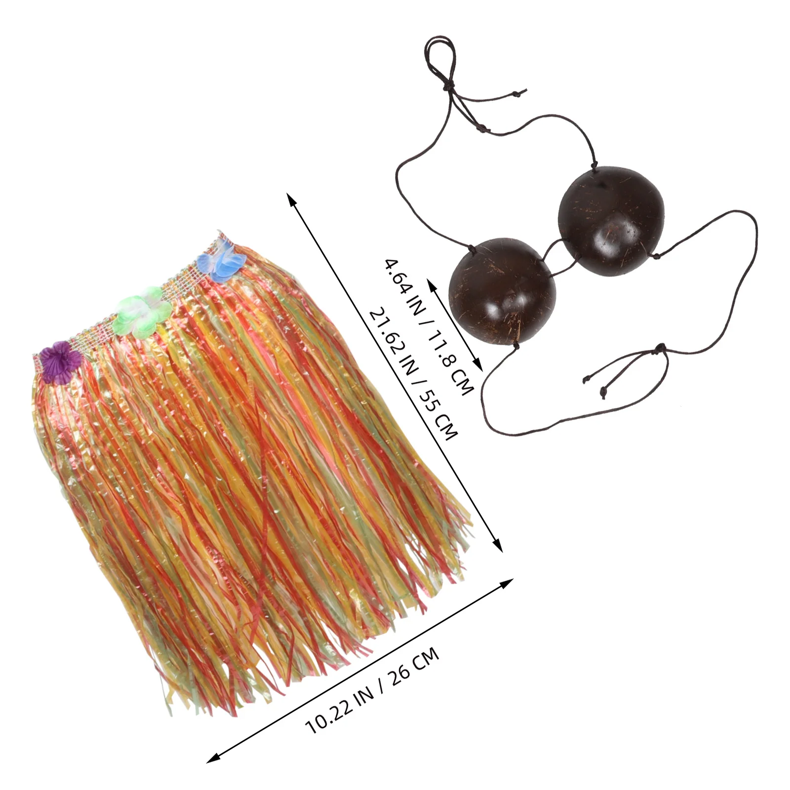 Coconut Bra Hawaiian Grass Skirt Set Tropical Summer Luau Party Dance Lei Outfit Beach Costume Bikini Top Hawaiian Coconut Shell