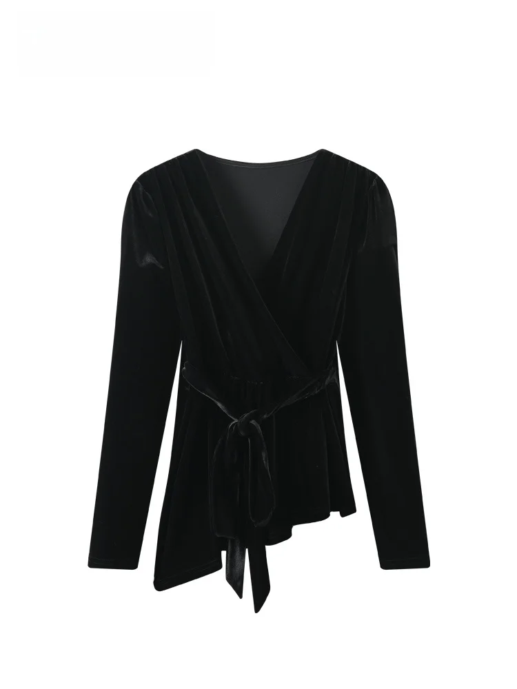 

Ele plus Size Women's Long Sve V-Ne T-irt Vintage Design Autumn Winter Faionable Top French Sle Polyester Fiber